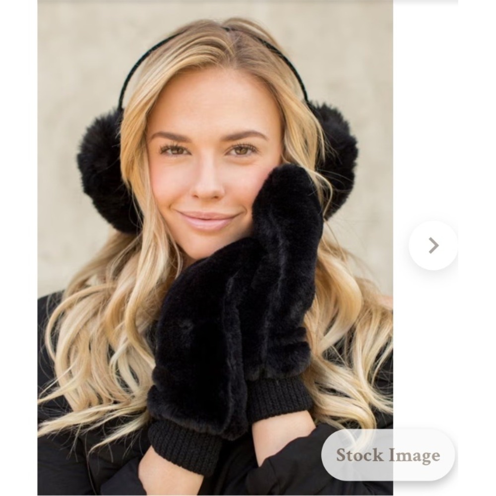 Joyfolie Madison Ear Muffs Black Womens Faux Fur Plush Warm Winter Headband NWT